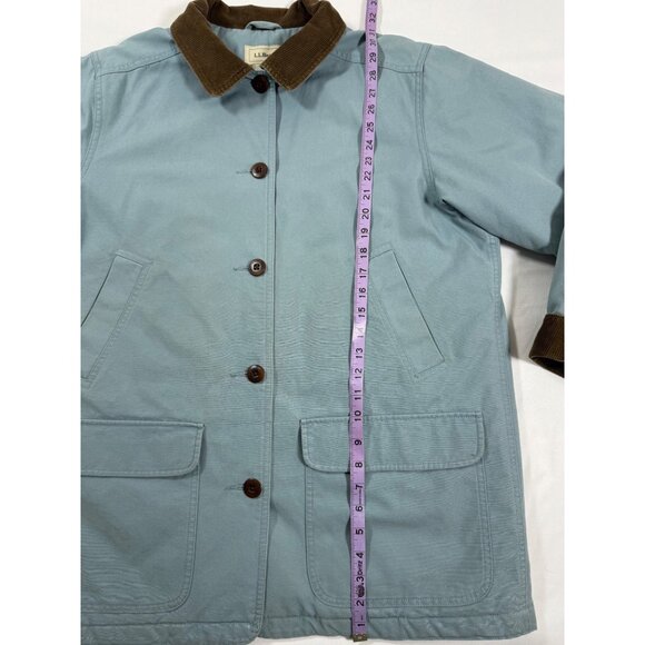 Y2K Era L.L. Bean Barn Coat L Rare Lt Blue w/Corduroy Trim Quilt Insulated Jacke - Picture 14 of 16